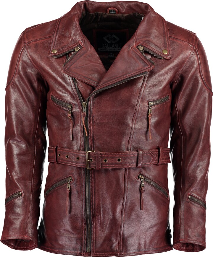 Gallanto 3/4 Vintage Red Distressed Eddie Mens Motorcycle Biker Long