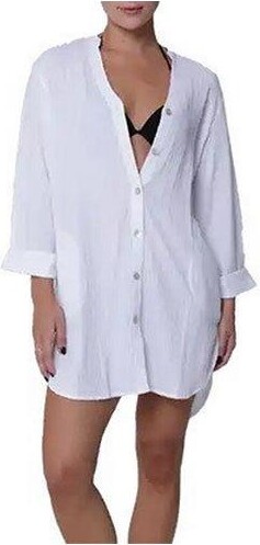 J Valdi Women's Cancun Big Shirt Swim Cover Up Small White