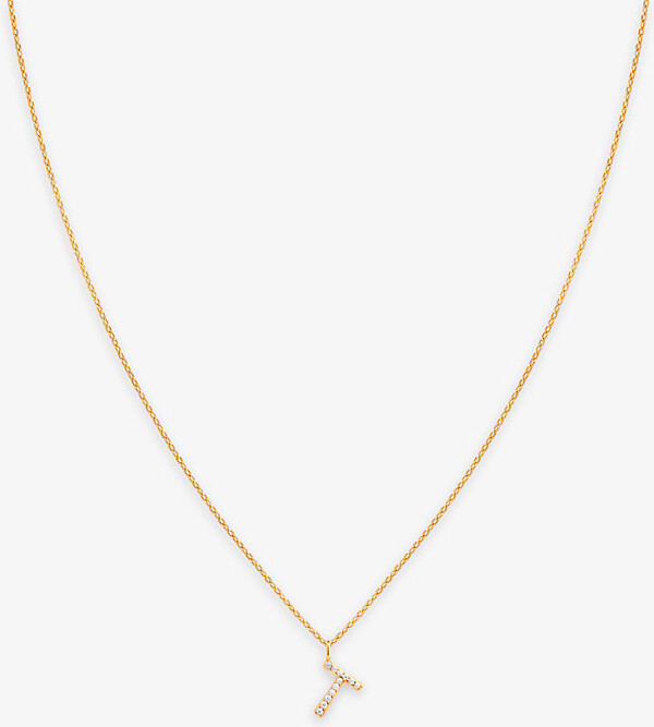 Astrid & Miyu Womens 18ct Gold Initial P 18ct Yellow Gold-Plated Sterling-Silver and Cubic Zirconia Pendant Necklace 1 Size
