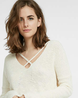 Express Split Back Strappy V-Neck Pullover Sweater
