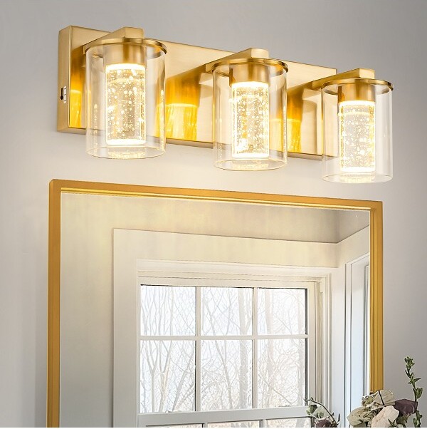 DORESshop17in.Modern3-LightGoldforBathroomCrystalIntegratedLEDVanityLightDimmablewithAdjustableWhite