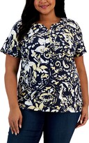 Thumbnail for your product : Karen Scott Plus Size Paisley-Print Henley Top, Created for Macy's