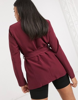 Y.A.S belted blazer in burgundy