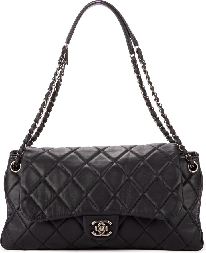 Chanel Black Suede Shearling Small Accordion Flap Bag