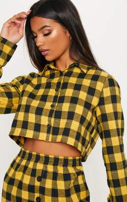 PrettyLittleThing Yellow Check Cropped Button Front Shirt