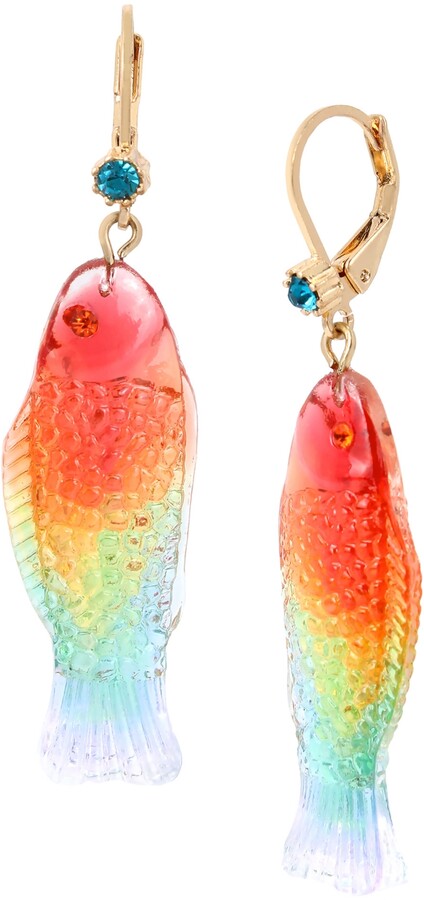 all light and elegant Mini fish earrings orange orange bronze gold chainette and pearl