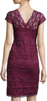 Thumbnail for your product : Marina Beaded Scalloped Tiered Lace Dress, Garnet