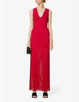 Thumbnail for your product : Herve Leger Ottoman bandage fringe-hem stretch-knit gown