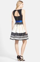 Thumbnail for your product : Eliza J Belted Stripe Stretch Fit & Flare Dress