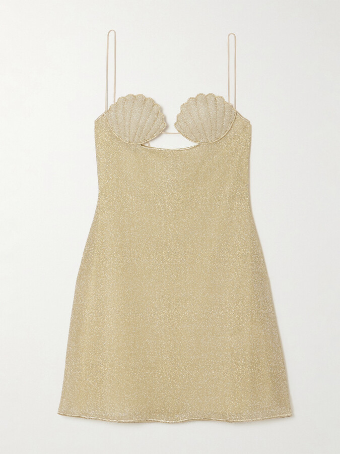 Oseree Lumière Cutout Embroidered Metallic Stretch-knit Mini Dress - Gold