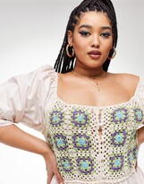 Thumbnail for your product : ASOS Curve ASOS DESIGN Curve crochet mini smock dress in cream
