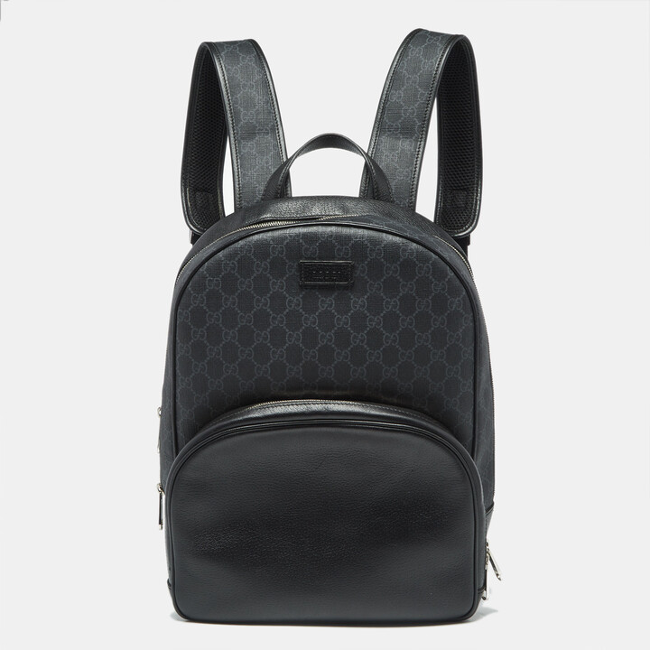 Gucci Medium Black GG Supreme Canvas and Leather Backpack