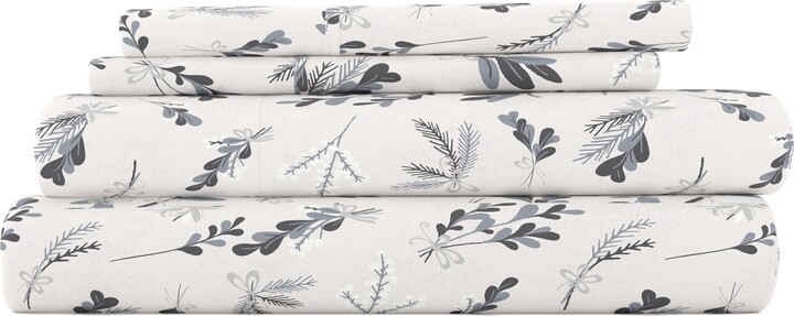 HOMESPUN HOME SPUN Premium Botanical 4 Piece Flannel Bed Sheet Set
