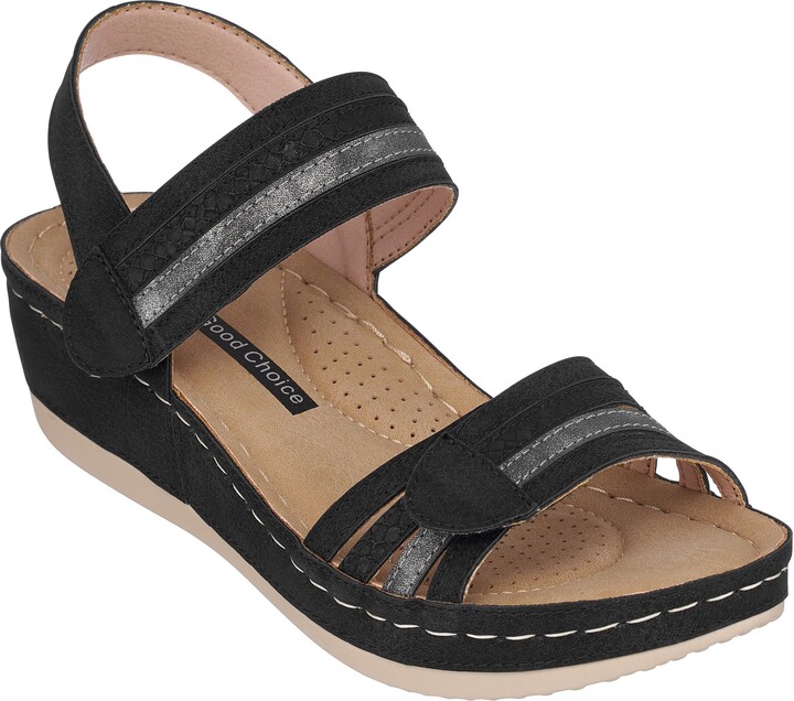 GOOD CHOICE NEW YORK Samar Snakeskin Embossed Hook & Loop Wedge Sandal