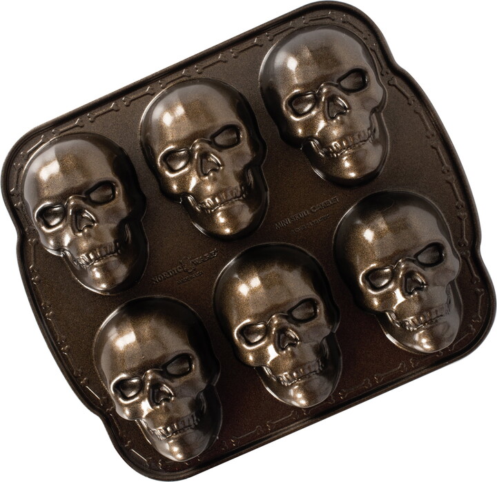Nordicware Bronze Cast Aluminum Skull Cakelet Pan, 5 Cup, 11.8" L x 10" W x 2" H