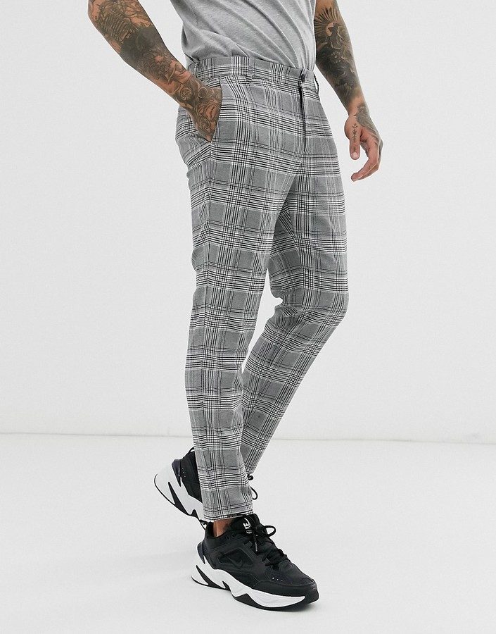 Bershka skinny pants in gray check - ShopStyle Chinos & Khakis
