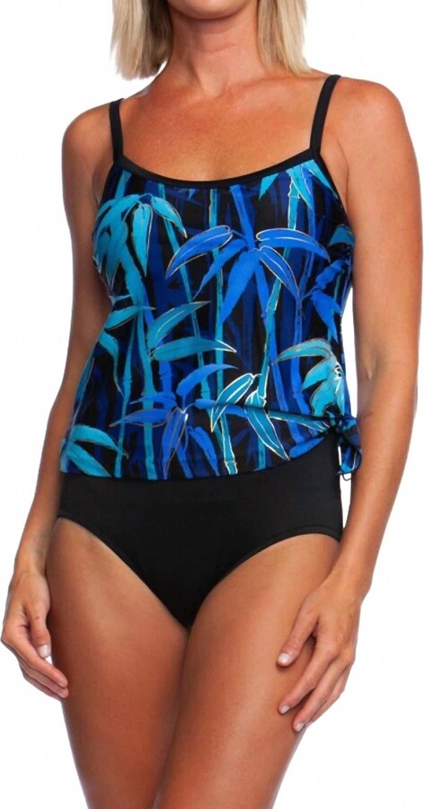 Maxine Of Hollywood Bamboo Stripe Scoop Neck Fauxkini One Piece Swimsuit - Plus In Navy
