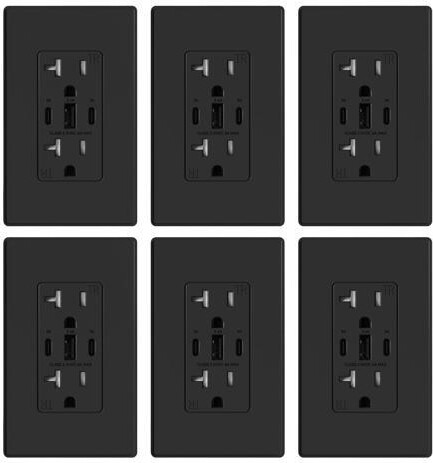 usbroway ELEGRP USB Outlets, 30W 6.0 Amp USB C Outlets Receptacles, 3-Port USB Wall Outlet, 20 Amp Tamper-Resistant Outlet with 2 USB C Ports, UL Listed,...