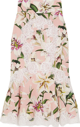 Dolce & Gabbana Ruffled Lace-trimmed Floral-print Silk-blend Midi Skirt