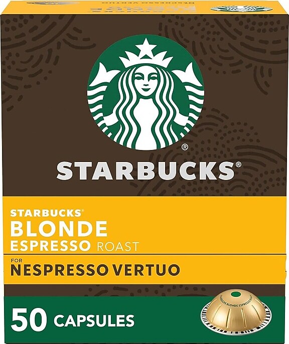 Starbucks Blonde Espresso Roast Coffee Nespresso Vertuo Capsules, Light Roast, 50/Box (117666)