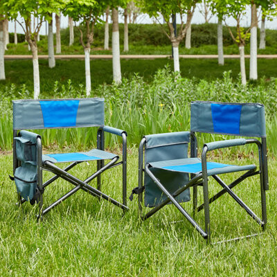 Arlmont & Co. Folding Chair With Space Design - 2 Lightweight For Outdoor Blue/Grey Oversized Padded