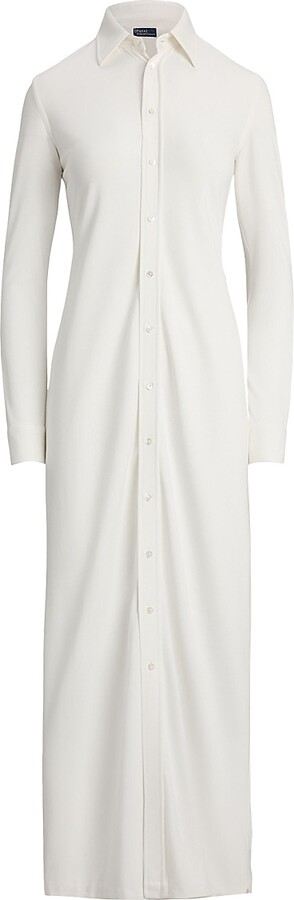 Women's Ponte Jersey Maxi Shirtdress - Trophy Cream - Size Large