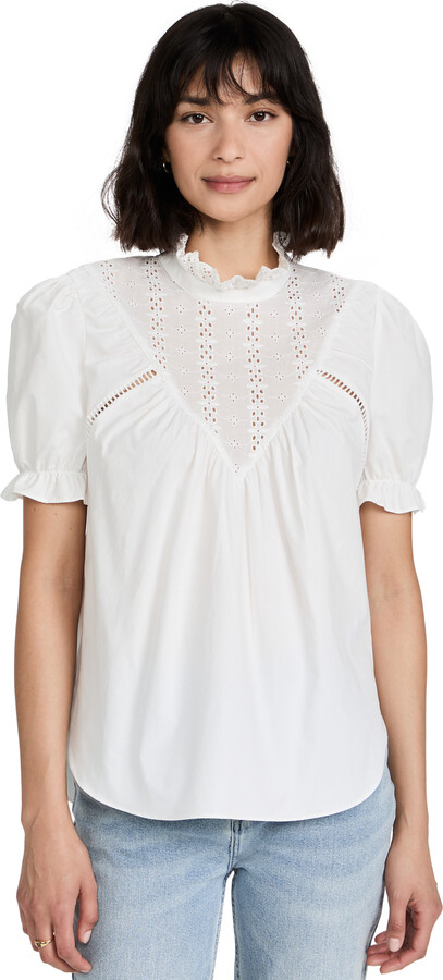 ENGLISH FACTORY Short Sleeve Lace Yoke Blouse