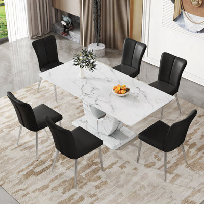 Red Barrel Studio Table And Chair Set.Simple Marble Pattern Dining Set - 71\