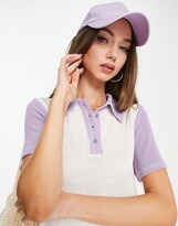 Thumbnail for your product : Lost Ink knitted polo top in colourblock