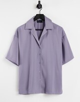 Thumbnail for your product : ASOS DESIGN relaxed pajama suit shirt in lilac