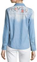 Thumbnail for your product : Brandon Thomas Distressed Embroidered Denim Blouse