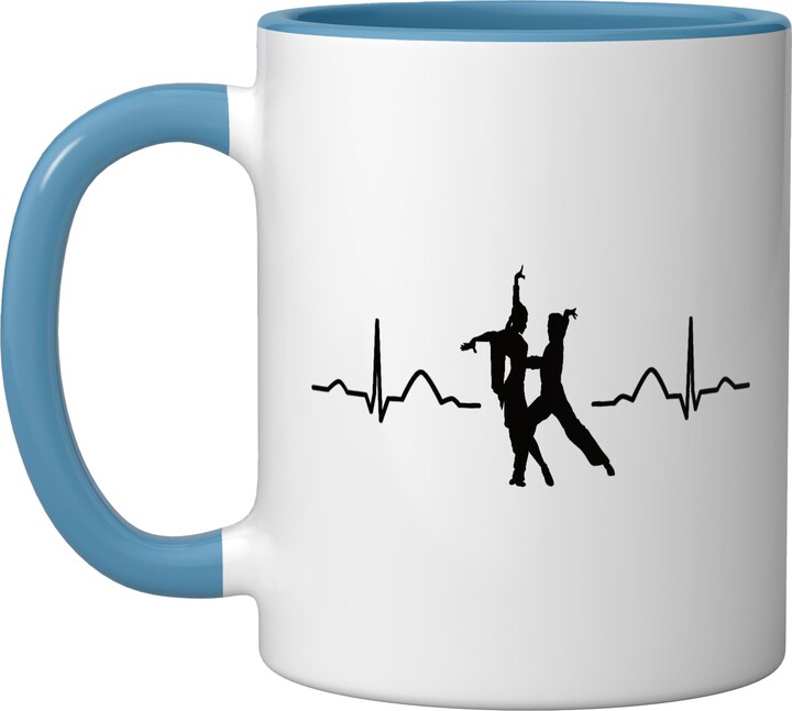 Samba Latin Dance Class Merchandise Latin Dancing Couple Watercolor Rumba Dancer Ceramic Mug, Blue/White