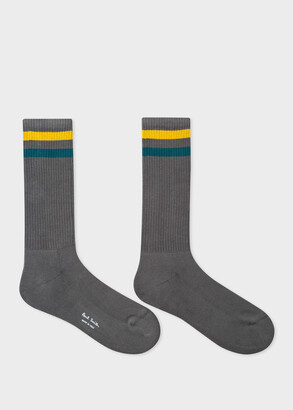 Paul Smith Men's Grey Double Stripe Ribbed Socks