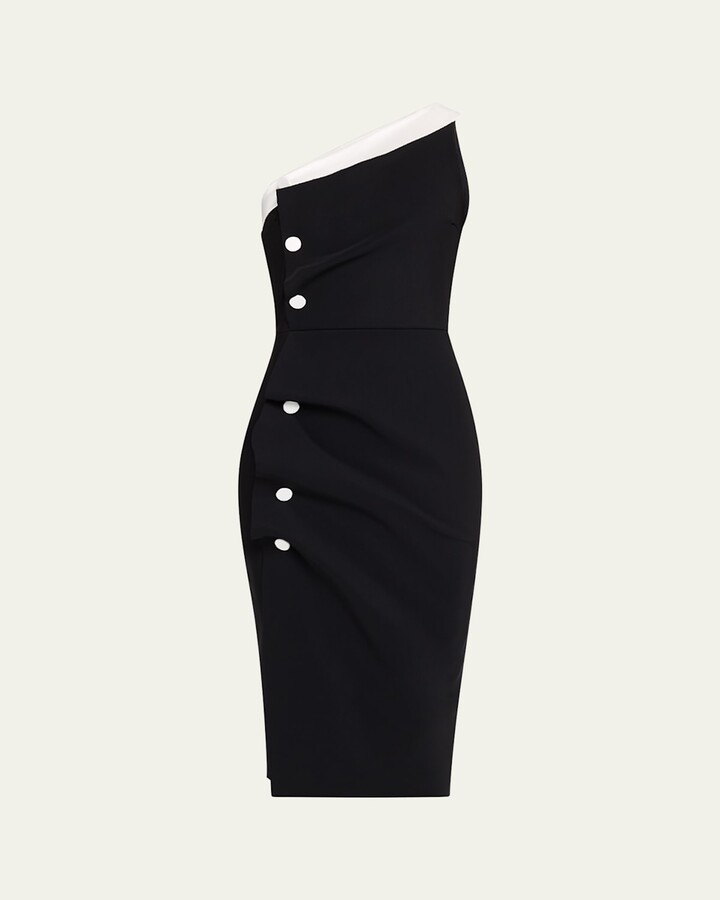 Chiara Boni La Petite Robe Hiroko One-Shoulder Contrast Button Midi Dress