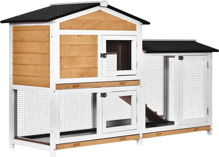 Pawhut 2Story Rabbit Hutch Wooden Bunny Hutch Cage Small Animal House