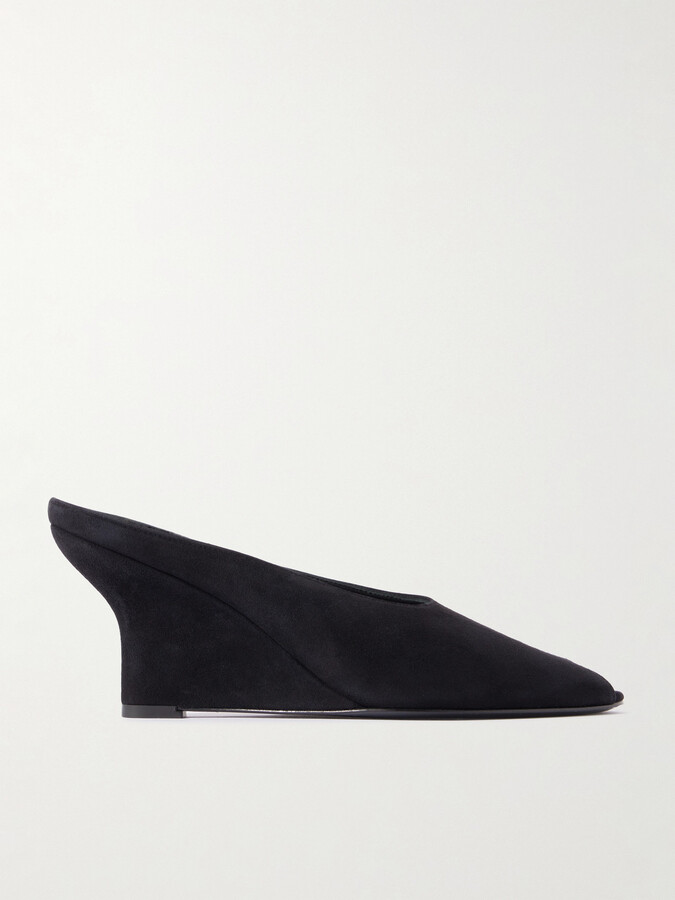 Totême Velvet Wedge Mules - Black