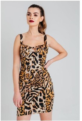 Pretty Darling Leopard Print Ruched Strappy Bodycon Dress