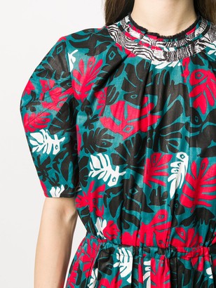 Marni Patchwork Leaf Print Midi Dress