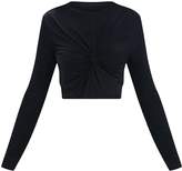 Thumbnail for your product : PrettyLittleThing Black Slinky Longsleeve Twist Front Crop Top