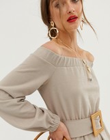 Thumbnail for your product : ASOS DESIGN off shoulder textured mini dress with belt