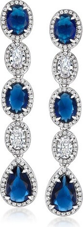Ross-Simons Ross-SimonsItalian8.00ct.t.w.SimulatedSapphireand3.00ct.t.w.CZDropEarringsinSterlingSilver