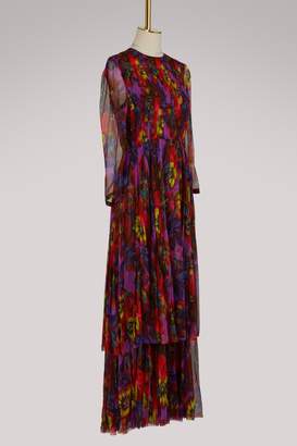 Gucci Embroidered violet print chiffon gown