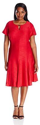 Gabby Skye Women's Plus Size Short Sleeved Fit and Flare Dress With Key Hole