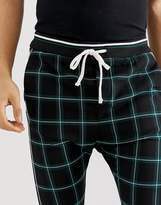 Thumbnail for your product : Bershka pants with green check and elastic waist-Black