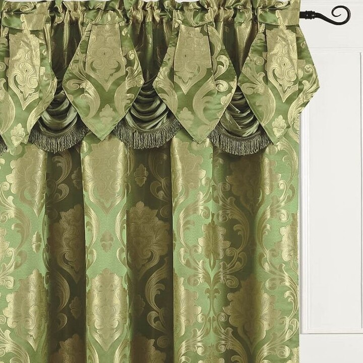 Luxury Jacquard Curtain Panel with Attached Waterfall Valance 54 by 84-Inch 