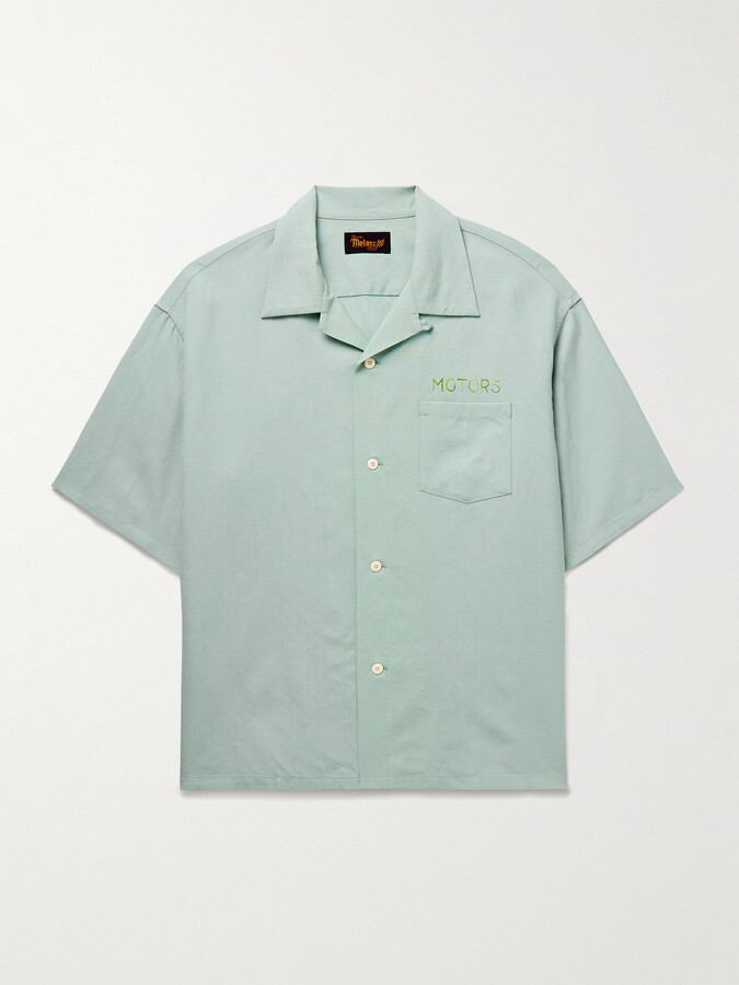 Visvim Crosby Convertible-Collar Embroidered Wool and Linen-Blend Shirt