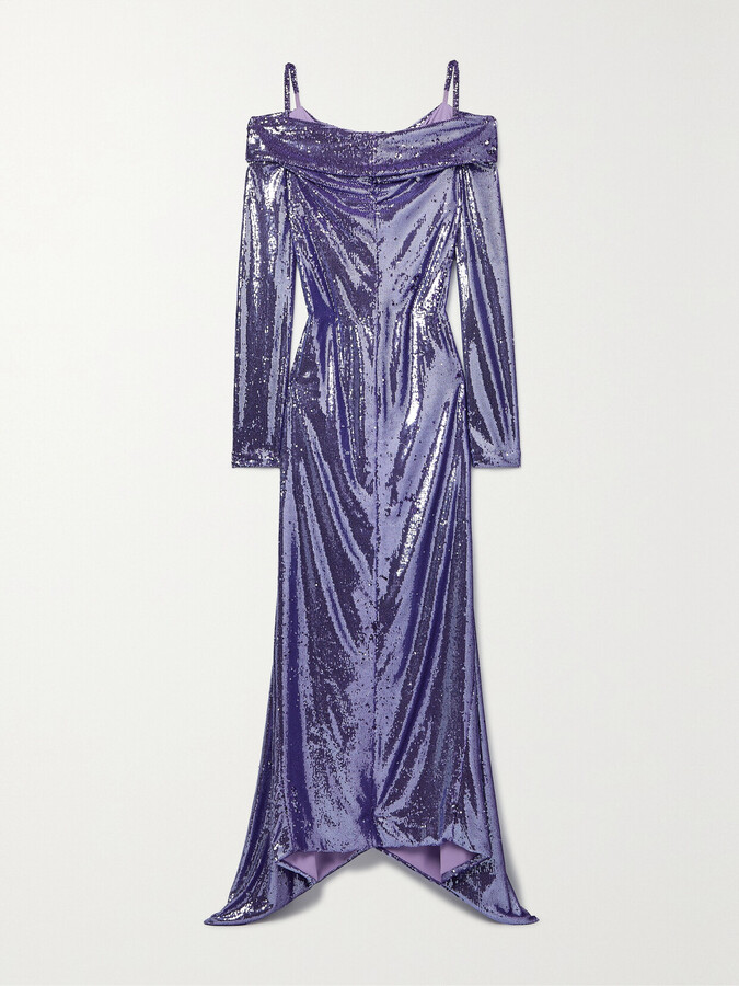 ATTICO Fanny Cold-shoulder Asymmetric Sequined Crepe De Chine Gown - Purple