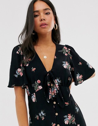 New Look tie front button down dress in floral print