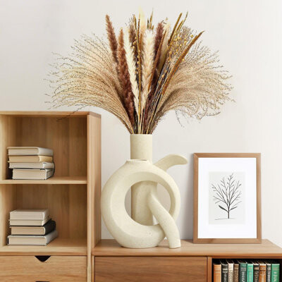 Ivy Bronx Assemble OK Ceramic Vase, Modern Boho Ins Style Matte Sculptural Flower Vase,Set Of 2 (White)