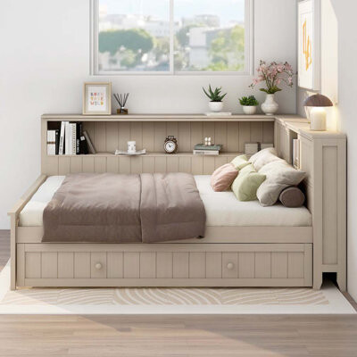 Latitude Run Wood Daybed with Storage Shelves and Trundle